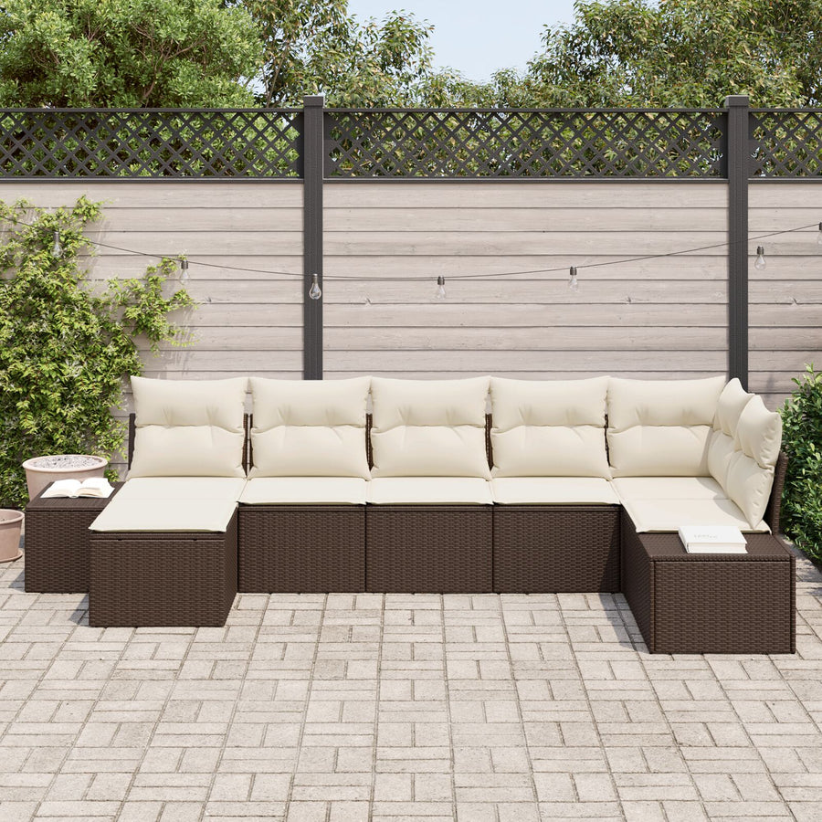 7-Delige Tuin Sofa Set Met Kussens Bruin Poly Rattan