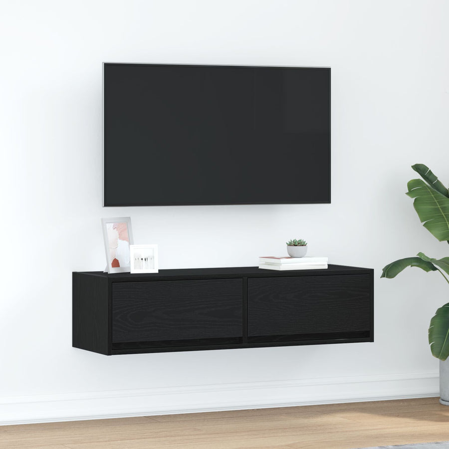 Tv-Meubel Zwart Eiken 100X31X25,5 Cm Bewerkt Hout