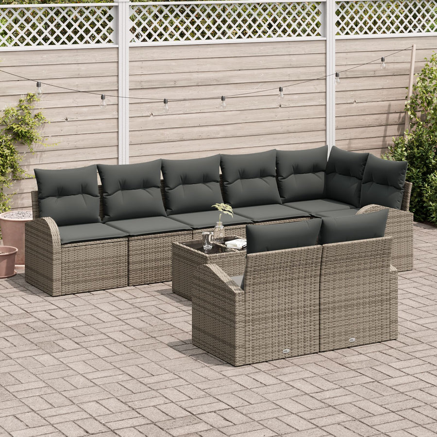 8 Piece Tuin Sofa Set Met Kussens Zwart Poly Rattan Grijs met tafel