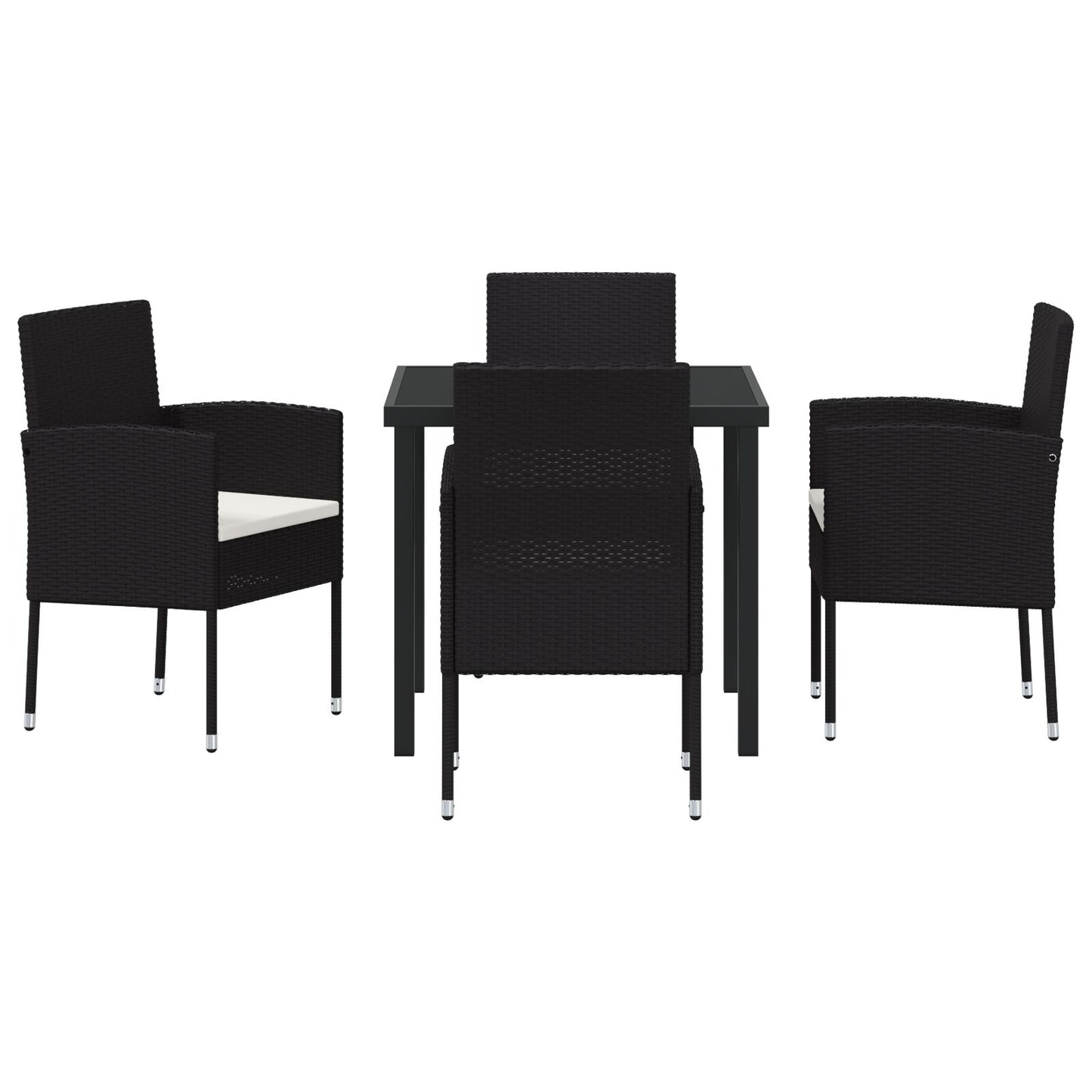 5-Delige Tuindiningset Met Kussens Zwart Poly Rattan