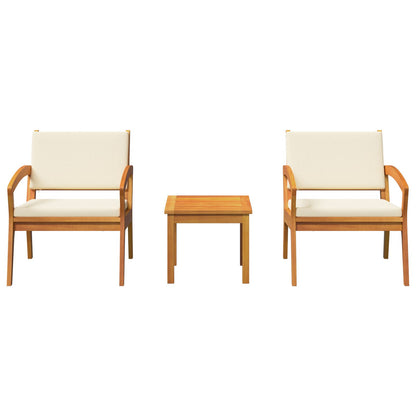 3-Delige Bistro Set Met Kussens - Gemaakt Van Massief Acaciahout Crème wit 2x stoel + tafel
