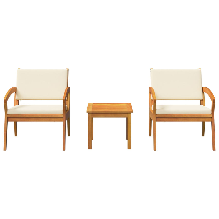 3-Delige Bistro Set Met Kussens - Gemaakt Van Massief Acaciahout Crème wit 2x stoel + tafel