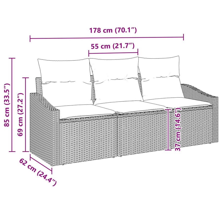 3-Delige Tuin Eettafel Set Met Kussens Grijs Poly Rattan Gegalvaniseerd Staal