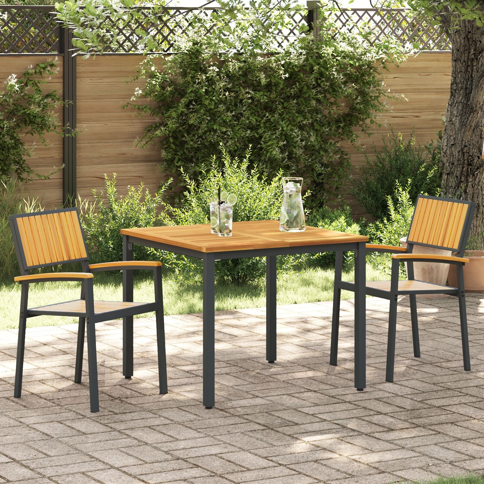 Buitenstoelen 2 Stuks Stapelbaar Massief Hout Acasia & Metaal Natuurlijk en zwart