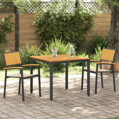 Buitenstoelen 2 Stuks Stapelbaar Massief Hout Acasia & Metaal Natuurlijk en zwart