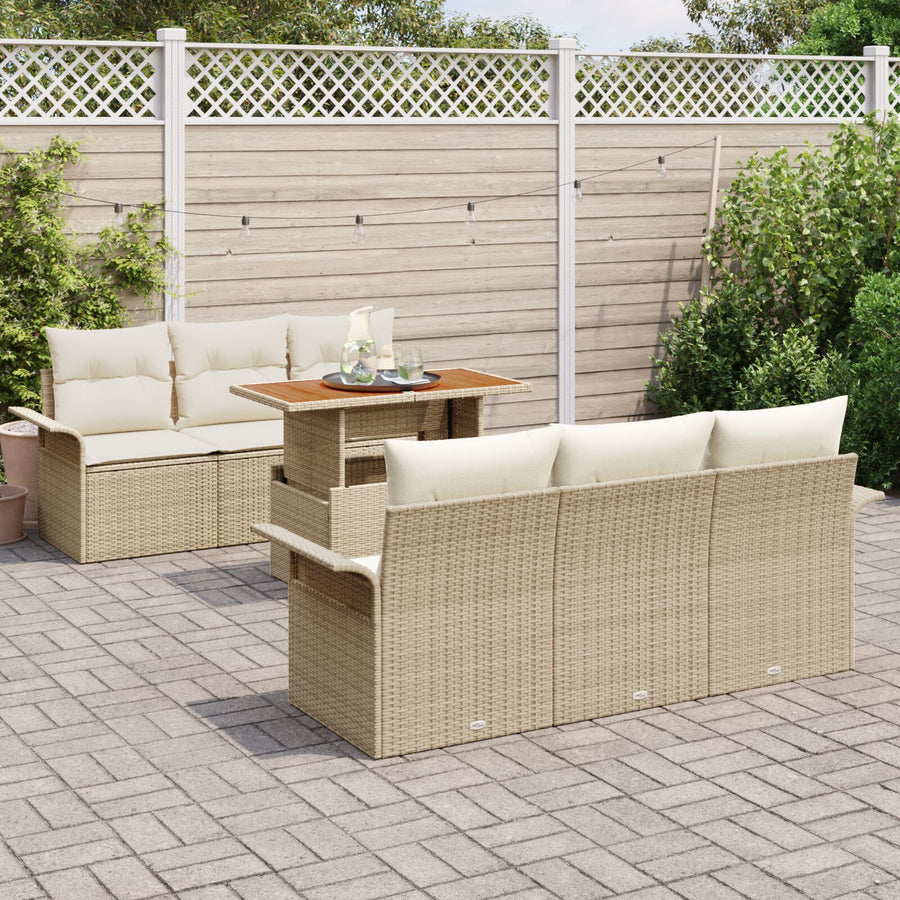 7 Delige Tuin Sofa Set Met Kussens Beige Poly Riet Acacia