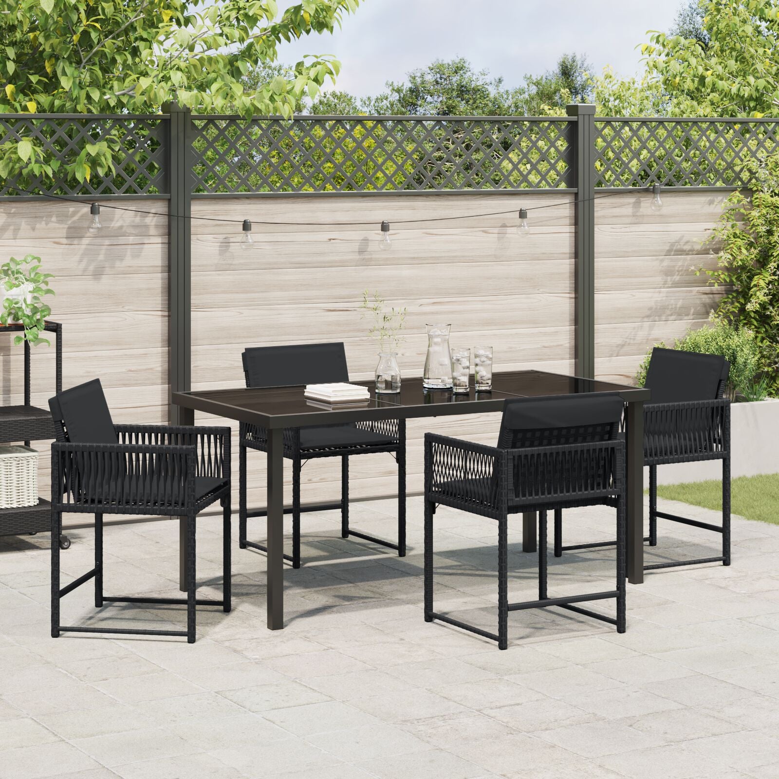 5-Delige Tuin Eetset Met Kussens Zwart Poly Rattan