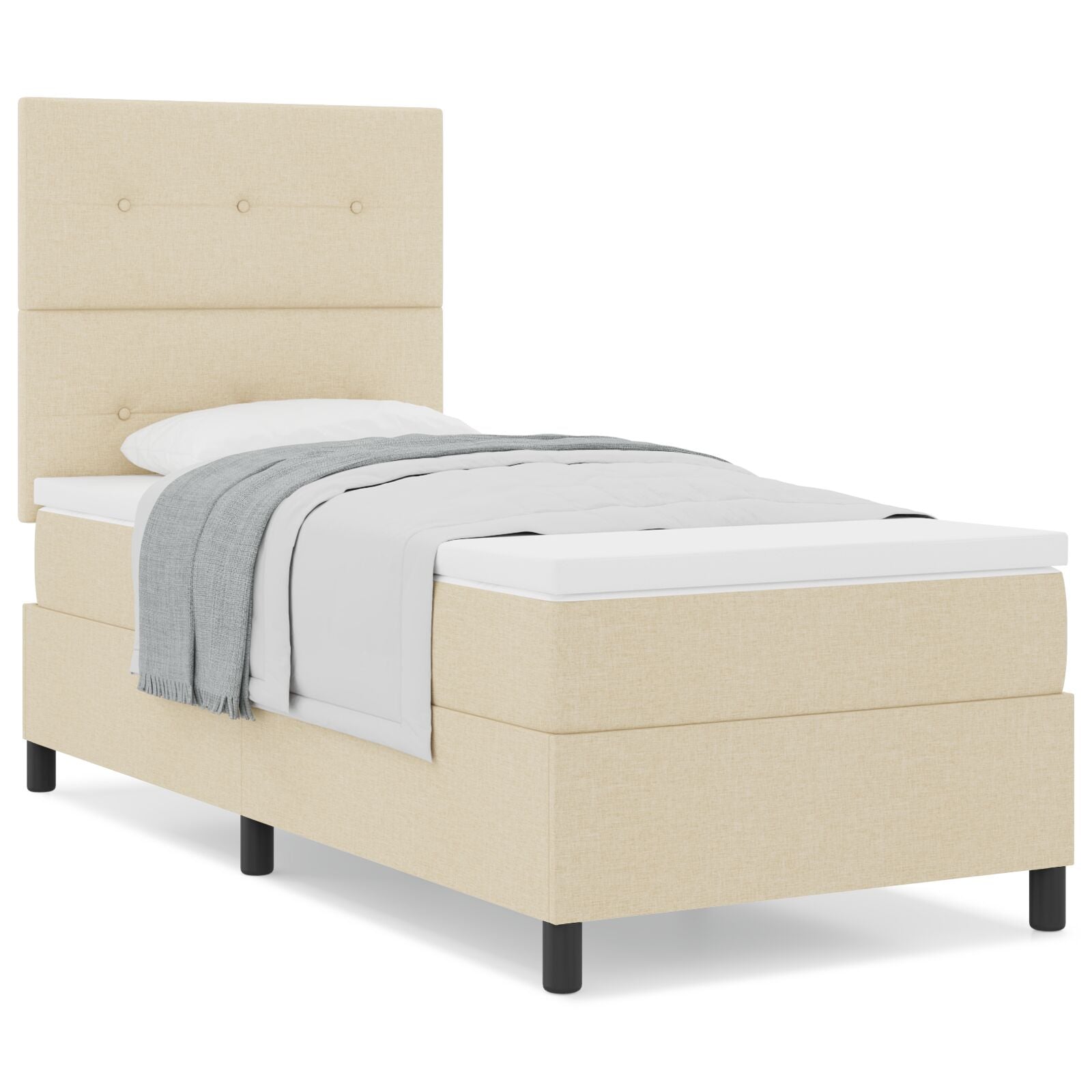 Boxspring Bed Met Matras Stof Crème 100 x 200 cm Knop tufted