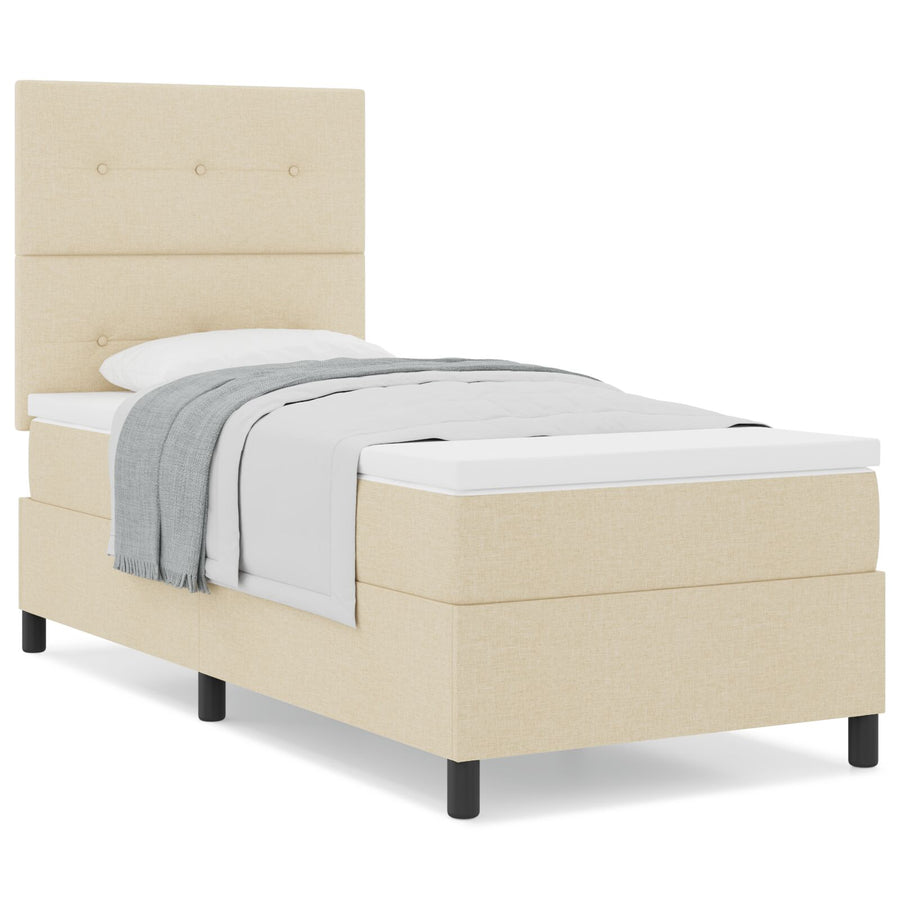 Boxspring Bed Met Matras Stof Crème 100 x 200 cm Knop tufted