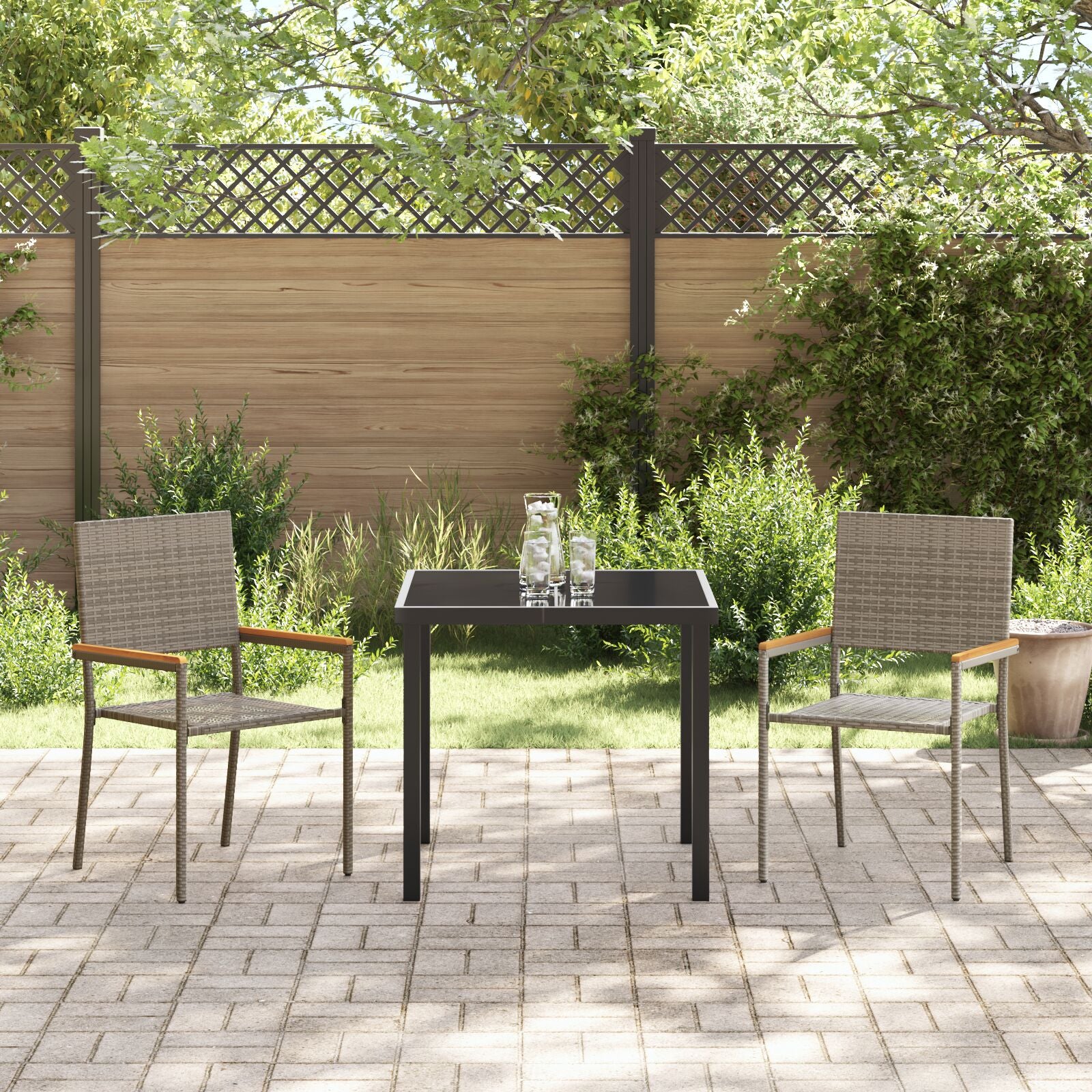 Stapelbare Tuinstoelen Met Kussens 2 Stuks Poly Grijs Rattan
