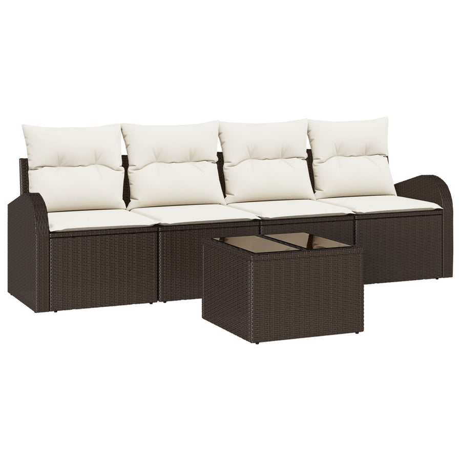 5-Delige Tuinsofa Set Met Kussens Bruin Poly Rattan