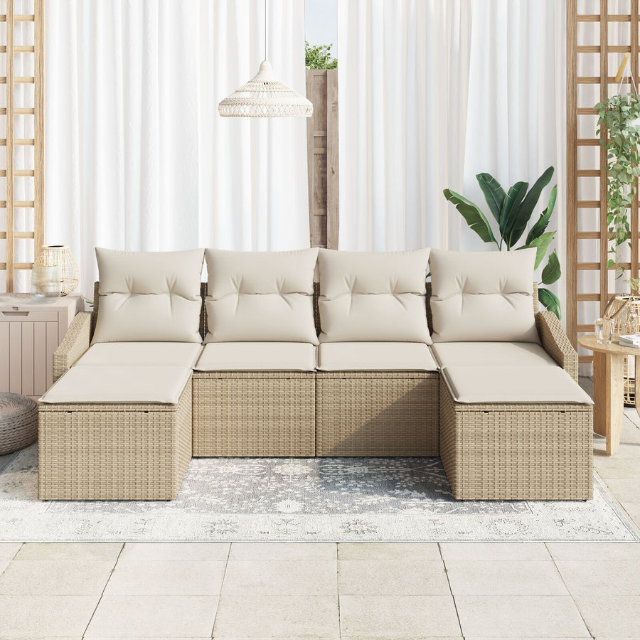 6-Delige Tuin Sofa Set Met Kussens Beige Poly Rattan