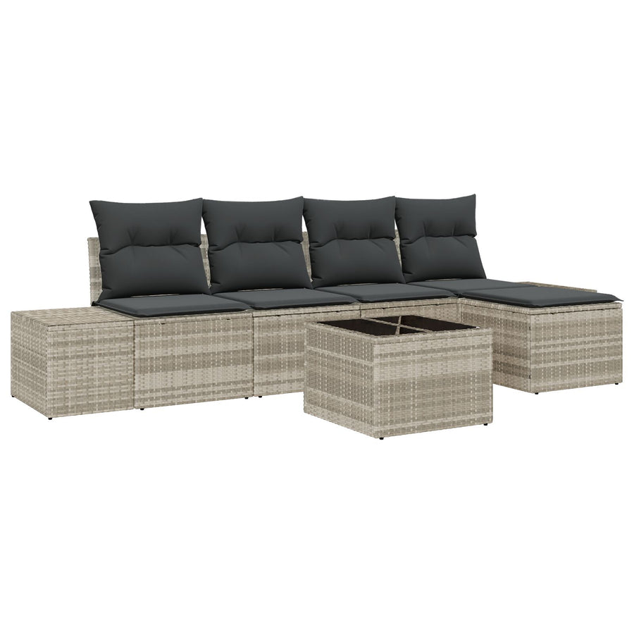 6-Delige Tuinbankset Met Kussens Grijs Poly Rattan