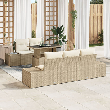 6-Delige Tuin Sofa Set Met Kussens Beige Poly Rattan