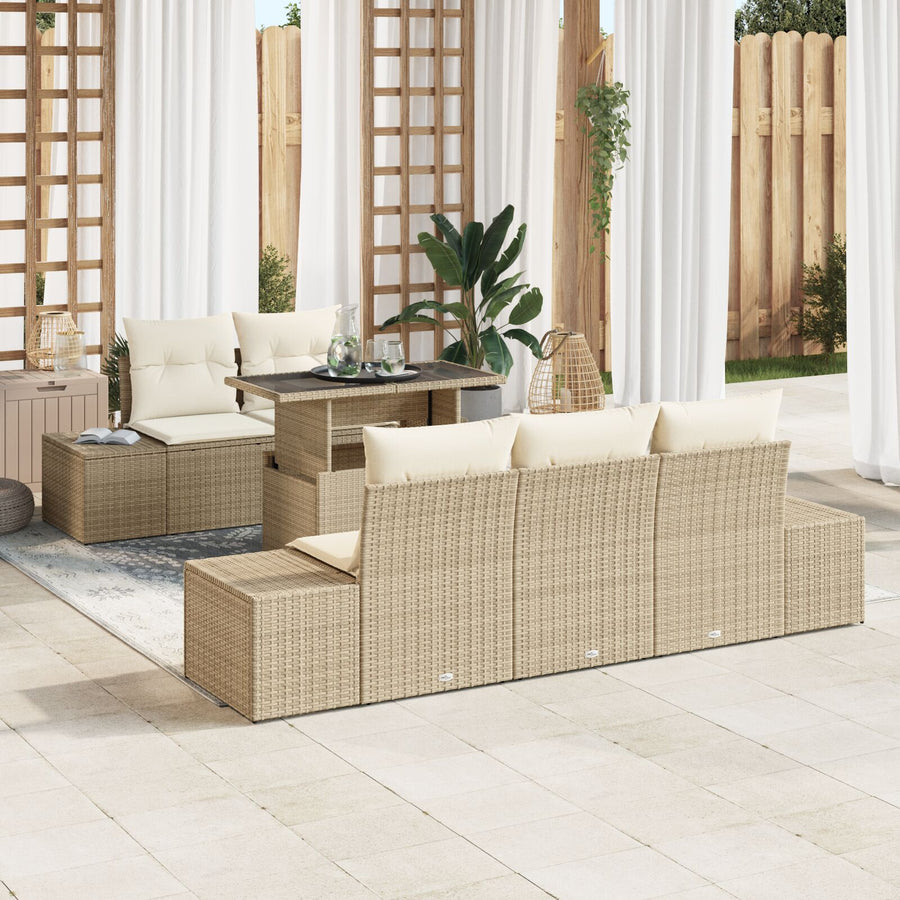 6-Delige Tuin Sofa Set Met Kussens Beige Poly Rattan