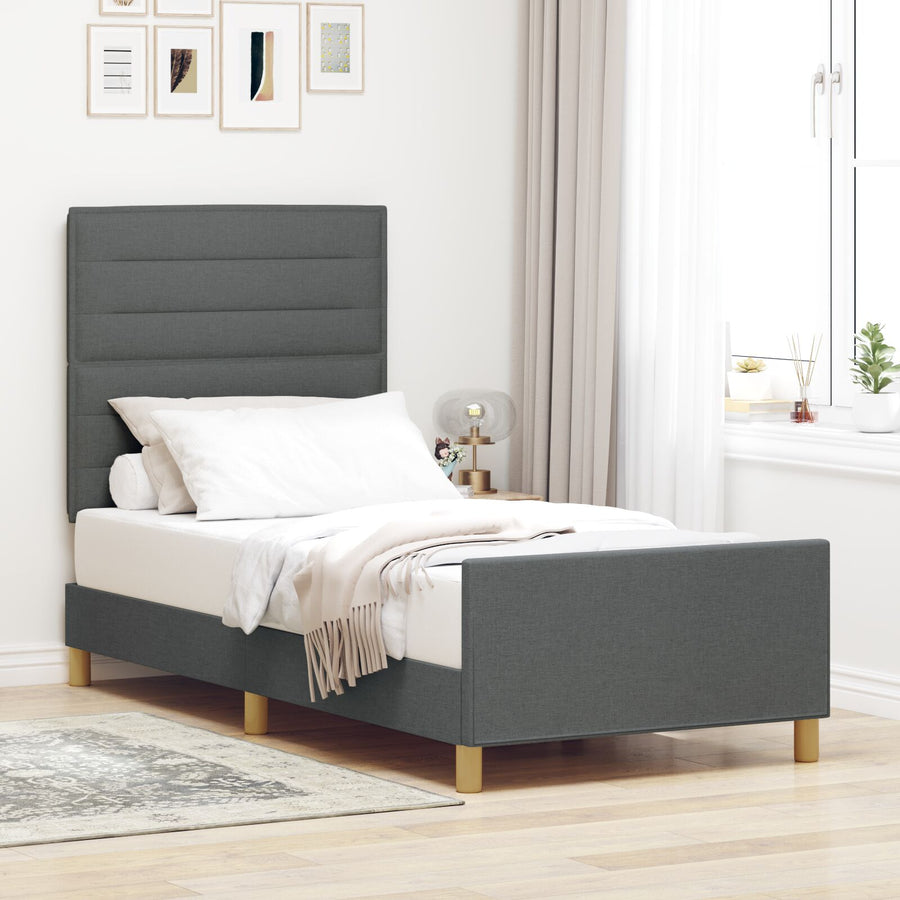 Bedframe Donkergrijs 100X200 Cm Stof Crème
