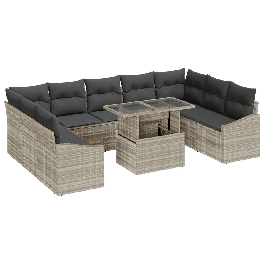 Tuinbankset Set Van 10 Beige, Donkergrijs Riet, Polyester