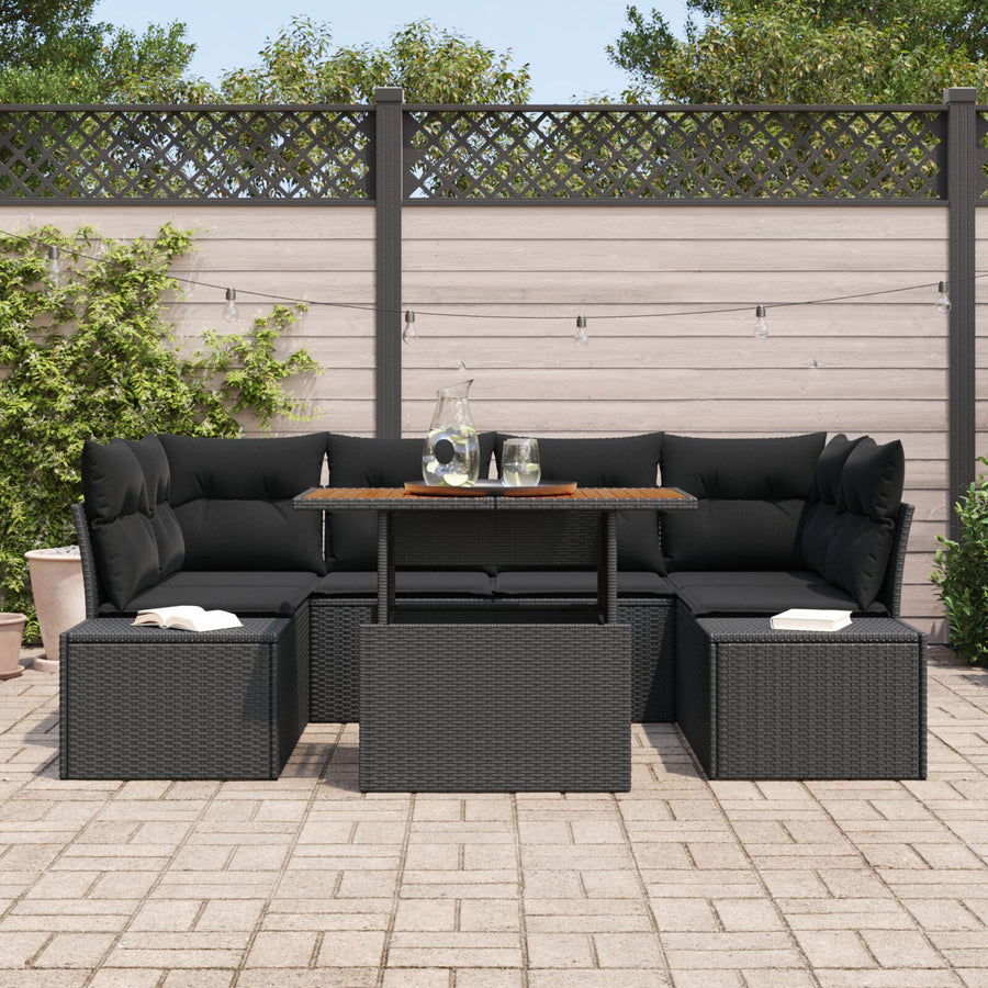 Tuin Sofa Set Set Van 7 Zwart Poly Rattan 7-Delige Buiten Eetset