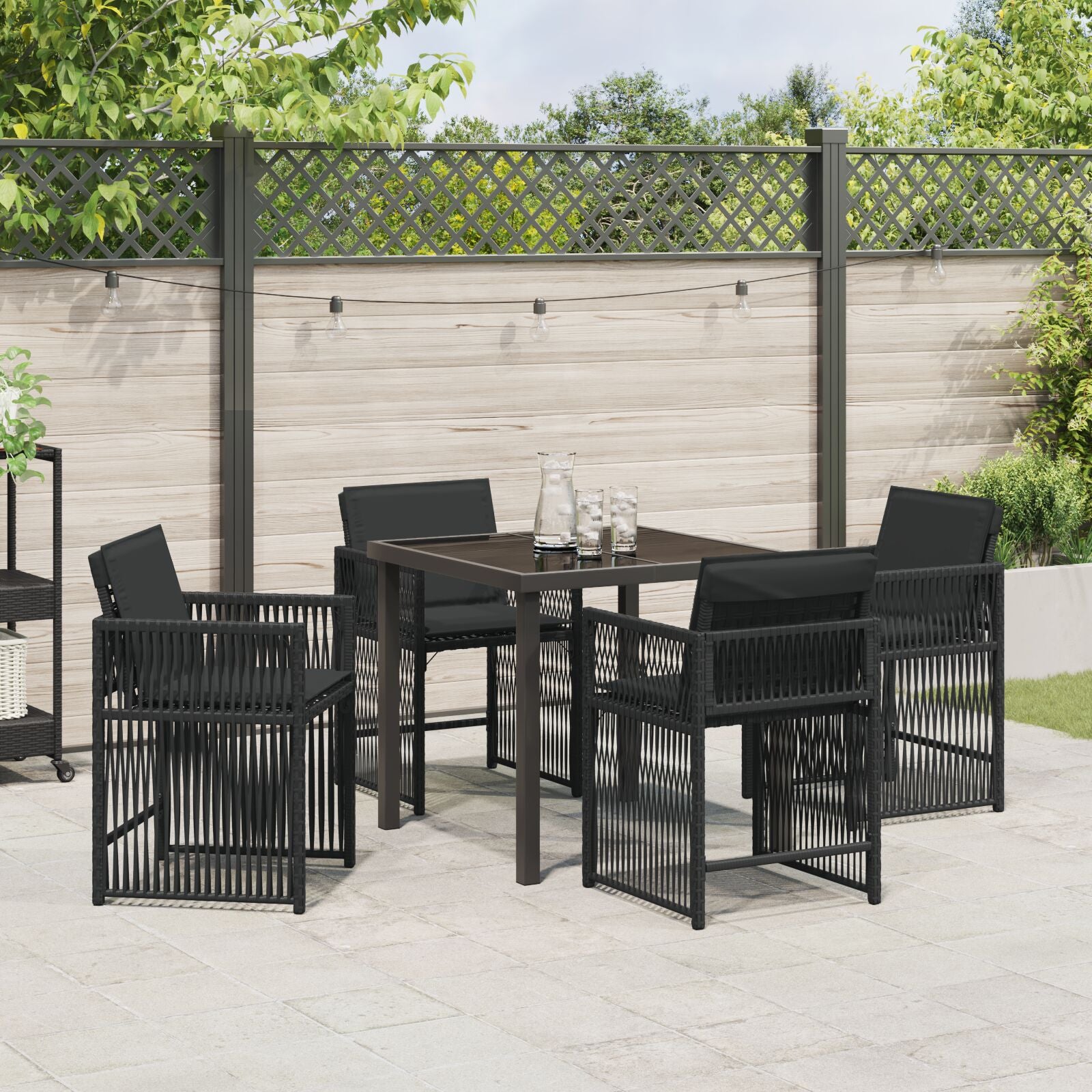 5-Delige Tuin Eetset Met Kussens Zwart Poly Rattan