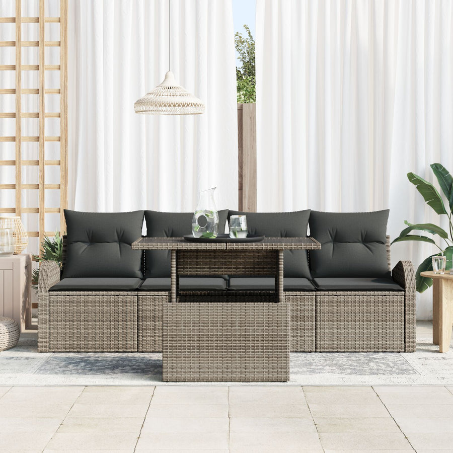 Tuin Sofa Set Set Van 5 Grijs Rattan, Polyester Buiten Tafel