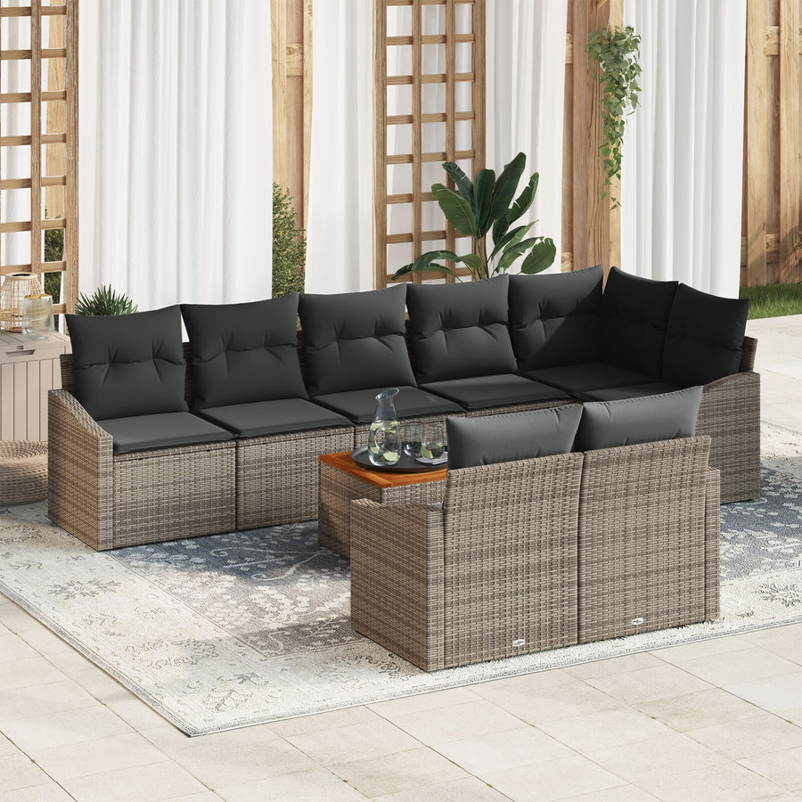 9-Delige Tuin Sofa Set Met Kussens Grijs Poly Rattan Acacia