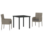 Garden dining set with cushion 3 pcs Grey poly rattan