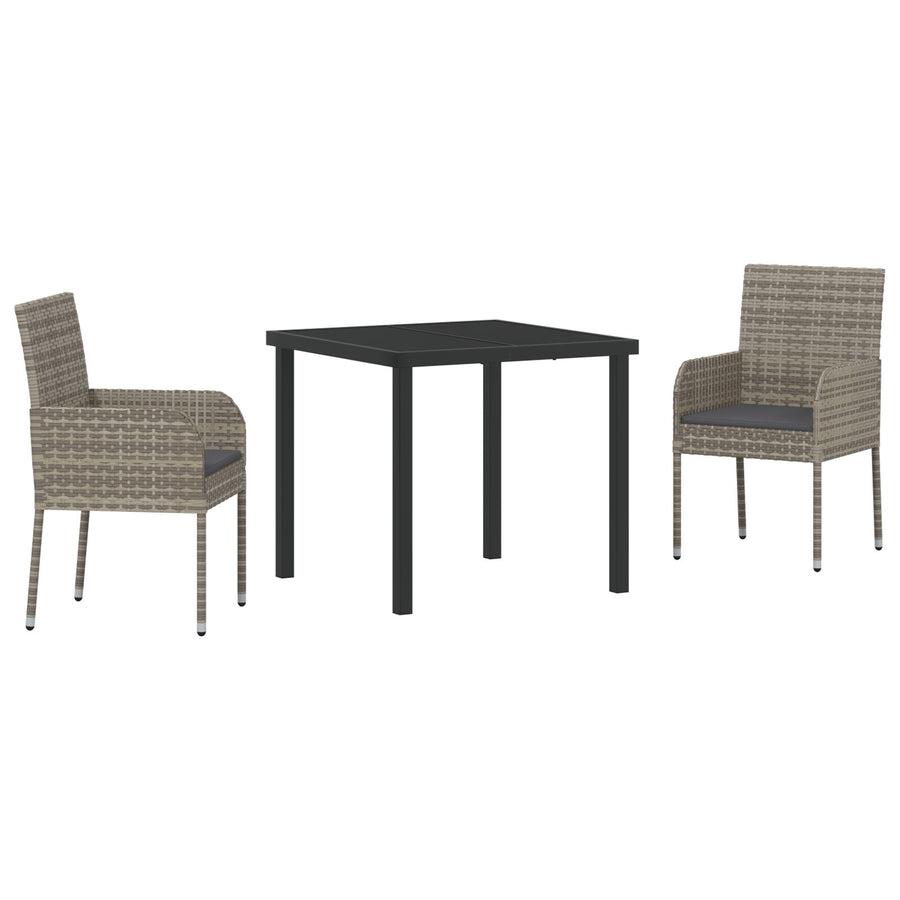 3-Delige Tuin Eethoek Met Kussens Grijs Poly Rattan