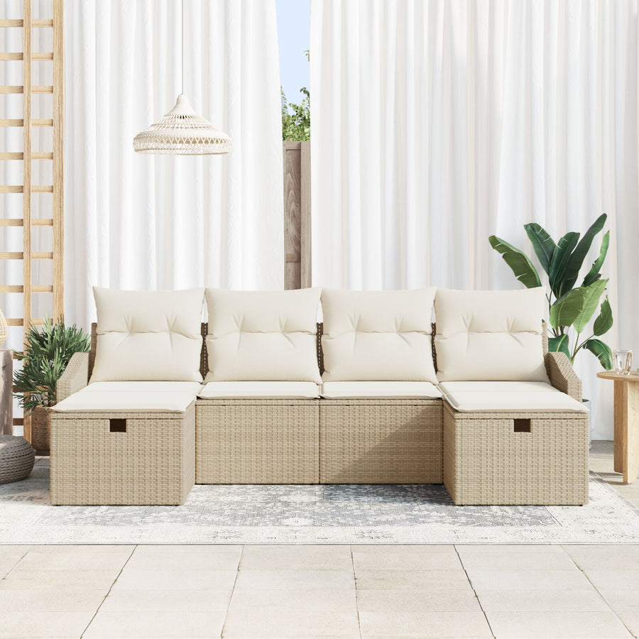 6-Delige Tuin Sofa Set Met Kussens Beige Poly Riet
