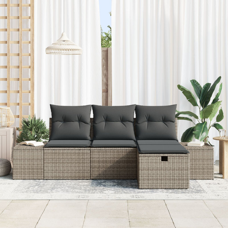 4-Delige Tuin Sofa Set Met Kussens Grijze Poly Rattan Wit