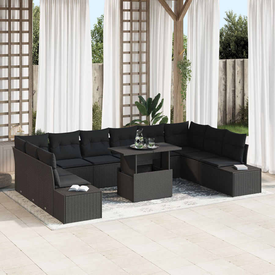 Tuin Sofa Set Set Van 11 Zwart Polyethyleen Rattan