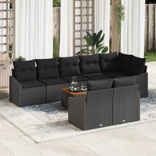 9-Delig Tuin Sofa Set Met Kussens Zwart Poly Rattan Acacia
