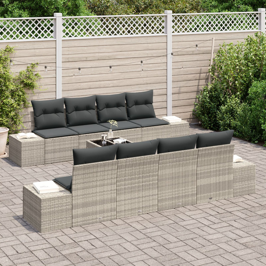 9-Delige Tuin Sofa Set Met Kussens Lichtgrijs Poly Rattan