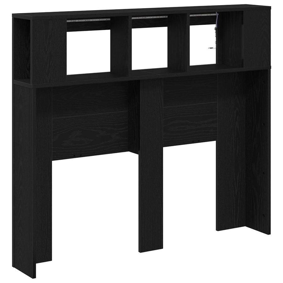 Opslag Hoofdeinde Met Led-Verlichting Zwart Eiken 120X18,5X103,5 Cm