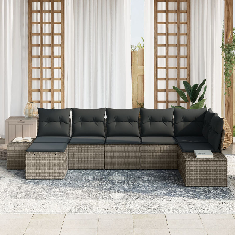 7-Delige Tuinbank Set Met Kussens Grijs Poly Rattan