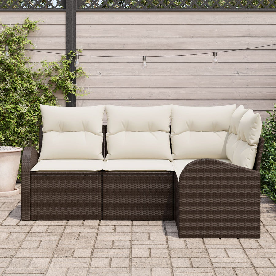 4 Delige Tuin Sofa Set Met Kussens Poly Rattan Bruin en crème zonder tafel