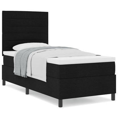 Boxspring Bed Met Matras Eenpersoons Stof Zwart 90 x 190 cm Lijnen ontwerp