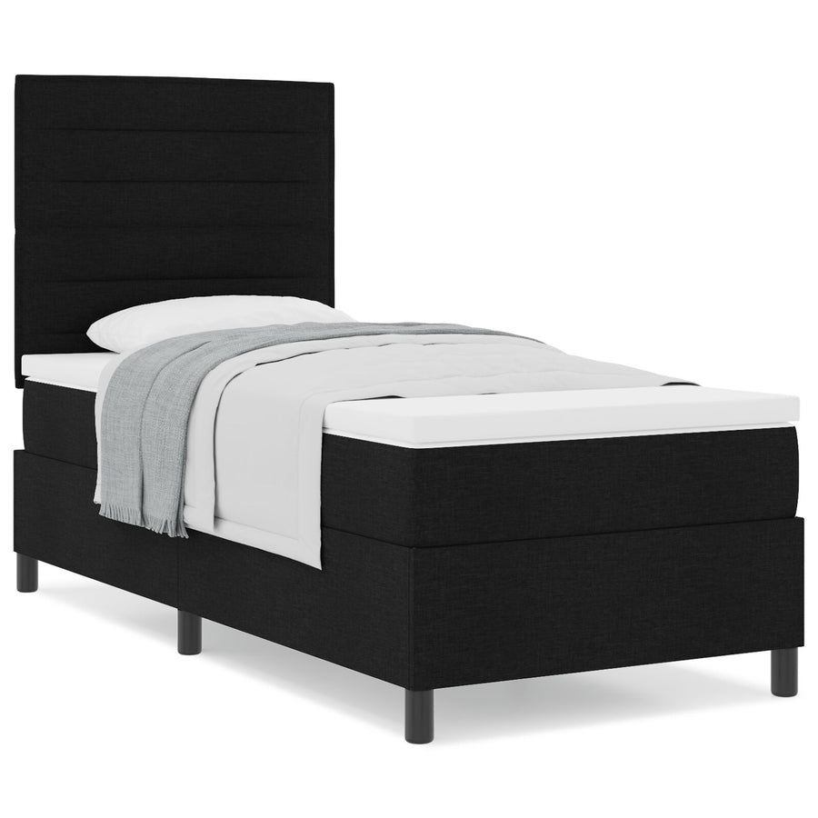 Boxspring Bed Met Matras Eenpersoons Stof Zwart 90 x 190 cm Lijnen ontwerp