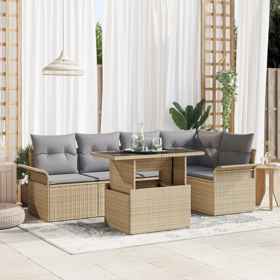 6-Delige Tuin Sofa Set Met Kussens Beige Poly Rattan