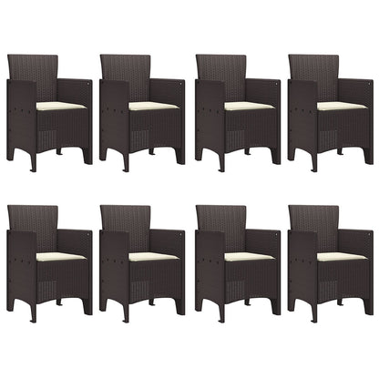 9-Delige Tuin Eettafel Set Met Kussens Bruin Poly Rattan