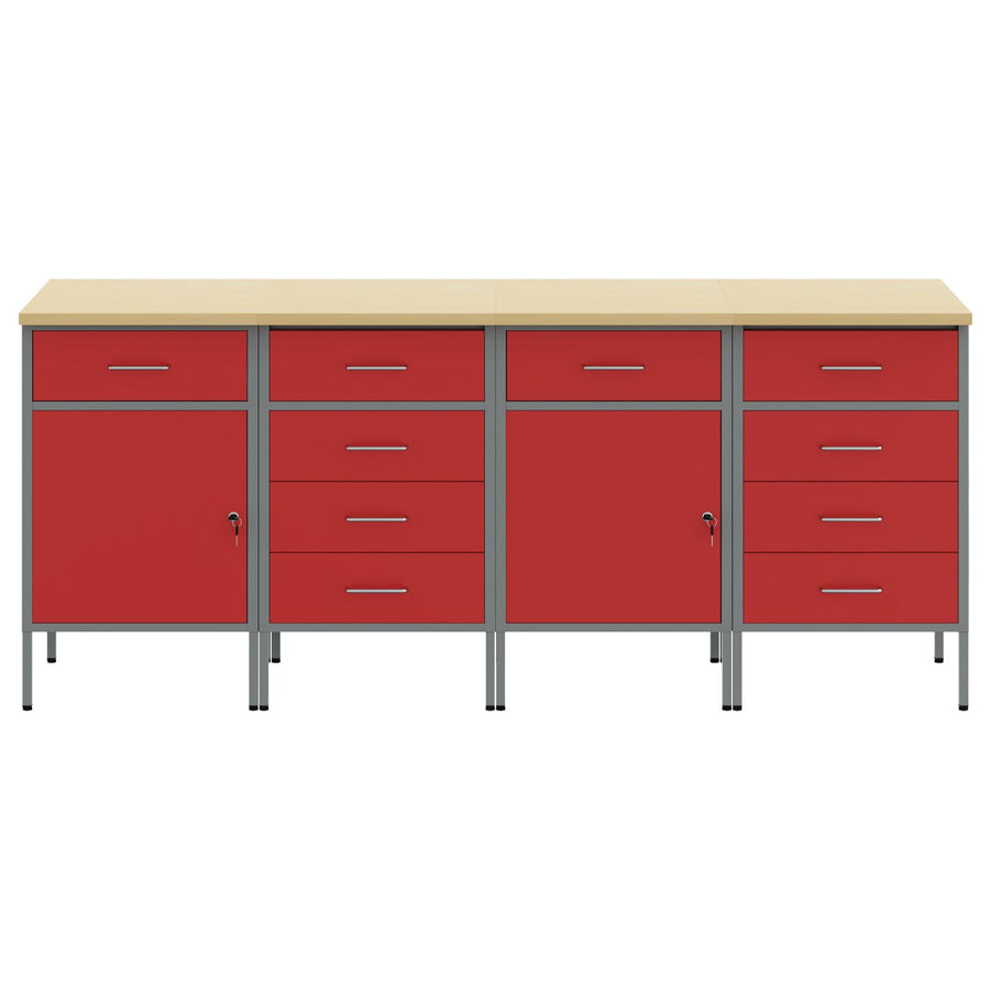 4-Delige Werkcabinet Set En Grijs Van Geëngineerd Hout En Staal 4x (2x84/2x85 cm) Rood 4x kast