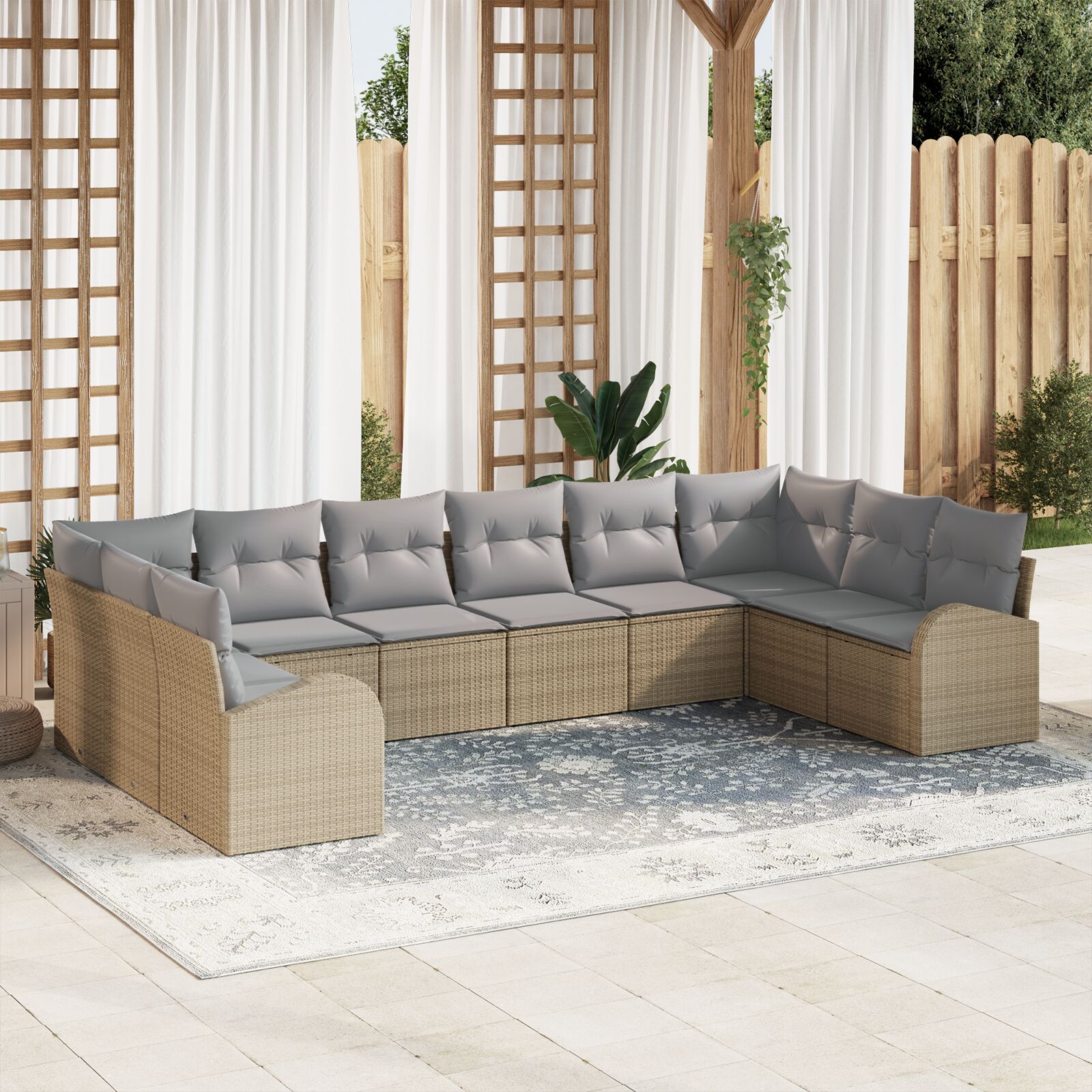 10-Delige Tuin Sofa Set Met Kussens Beige Poly Riet