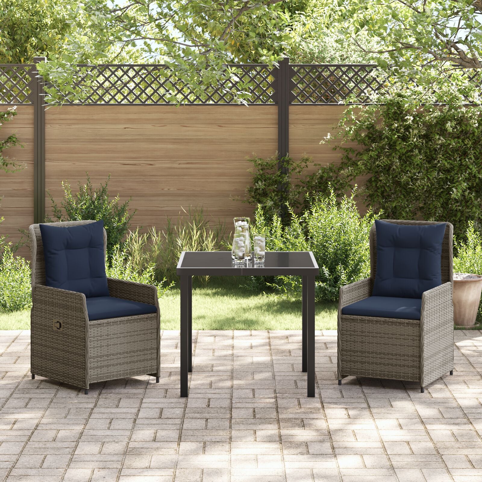 3-Delig Tuin Eetset Grijs Poly Rattan