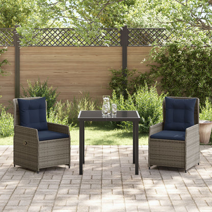 3-Delig Tuin Eetset Grijs Poly Rattan