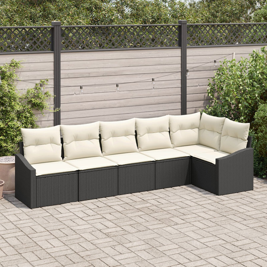 6-Delige Tuin Eetset Met Kussens Poly Rattan Zwart en wit zonder tafel