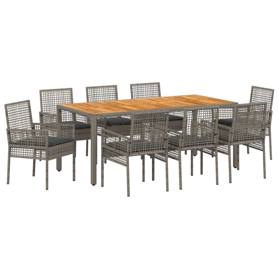 9-Delige Tuin Eettafel Set Met Kussens Grijs Poly Rattan