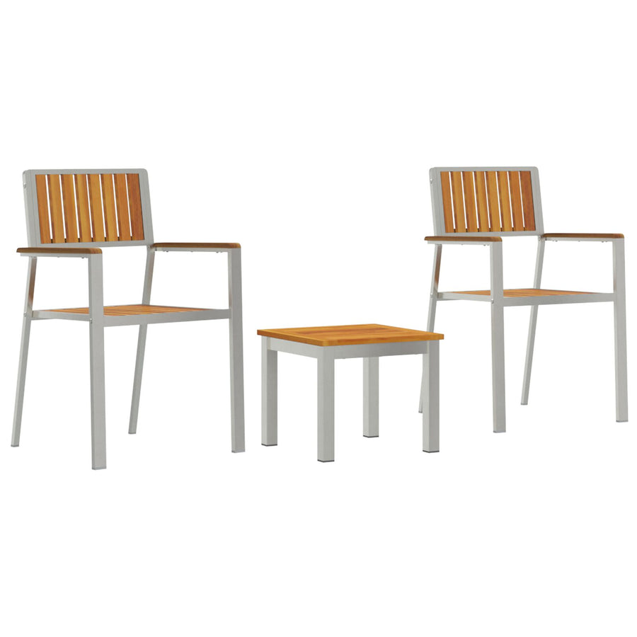 3-delige Tuin Eetset Massief Acaciahout, vidaXL Stapelbare Tuinstoelen 2 stuks Massief Acaciahout en Metaal