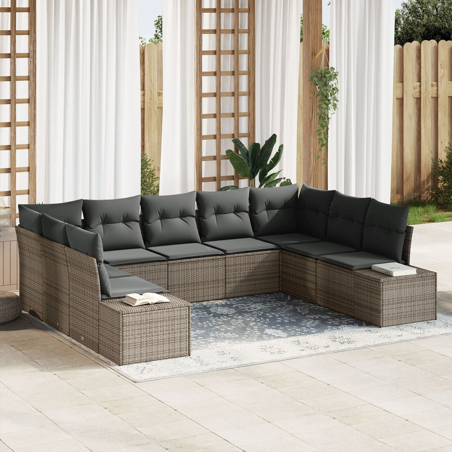 Tuin Sofa Set Set Van 9 Riet Tuin Sofa Rechthoekig Grijs zonder tafel