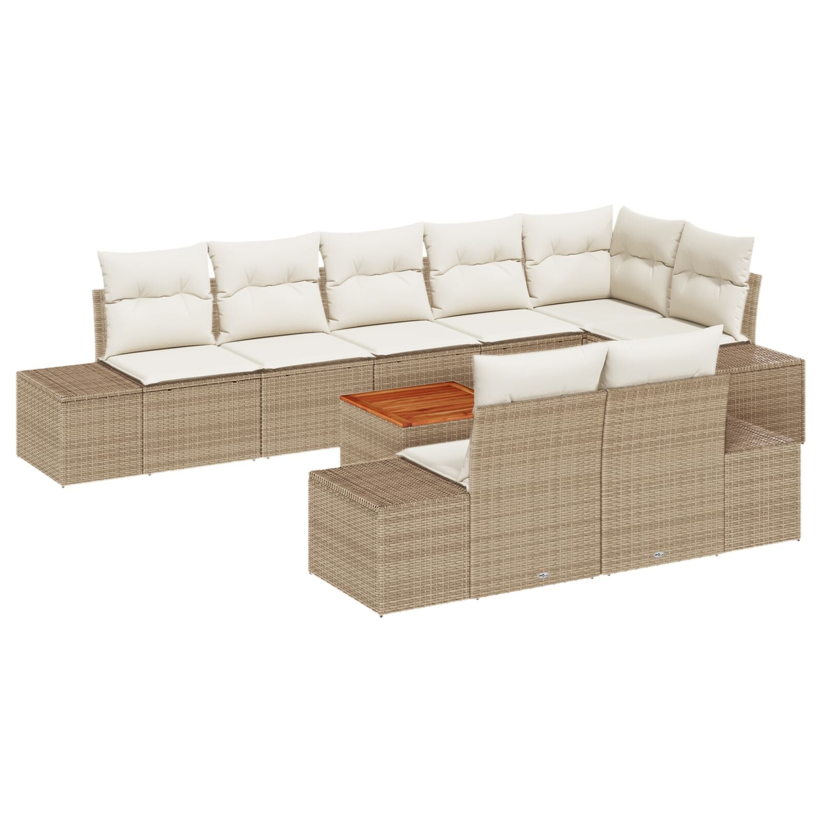 9-Delige Tuinsofa Set Met Kussens Beige Poly Rattan Acacia