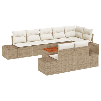 9-Delige Tuinsofa Set Met Kussens Beige Poly Rattan Acacia