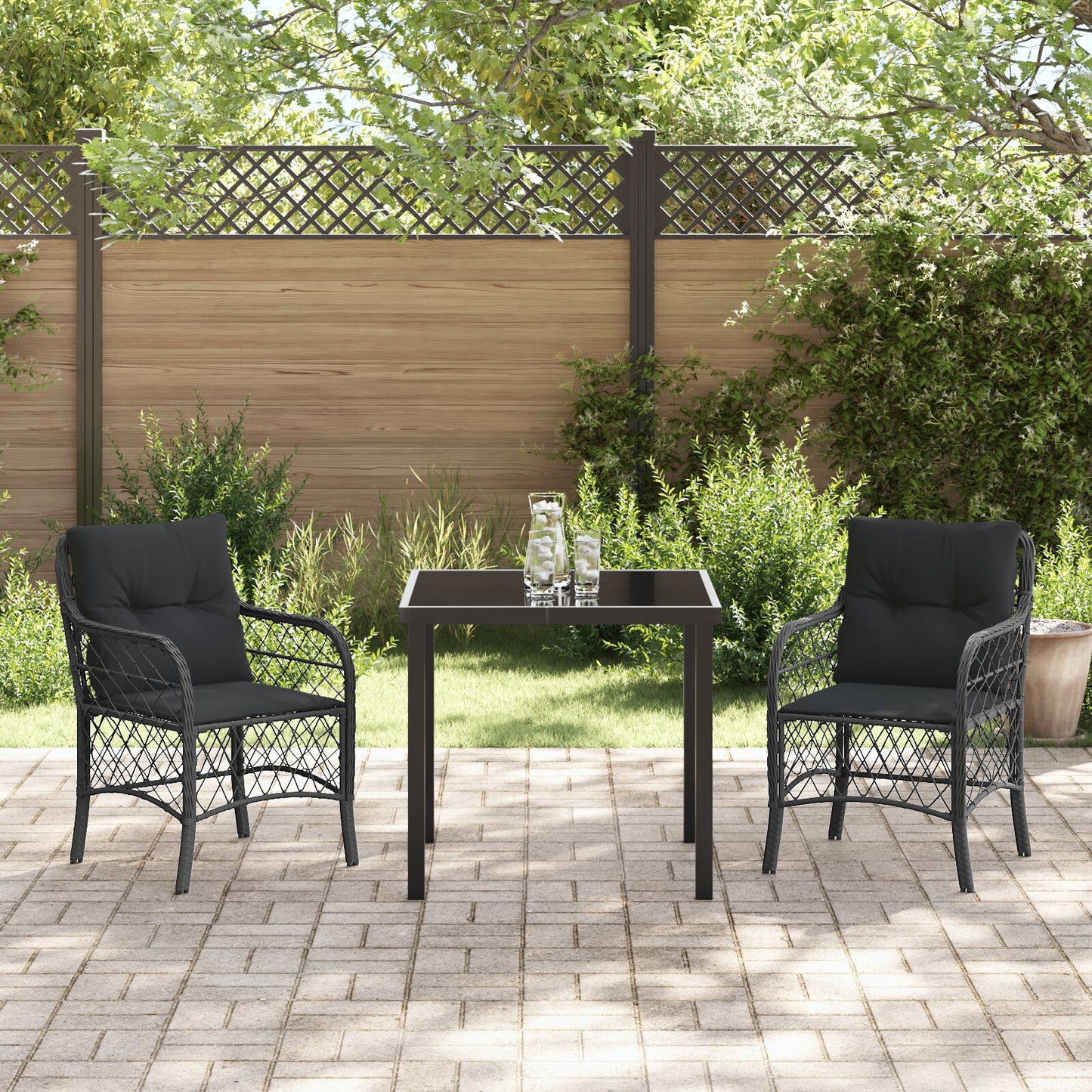 3 Delige Tuinset Met Kussens Zwart Poly Rattan